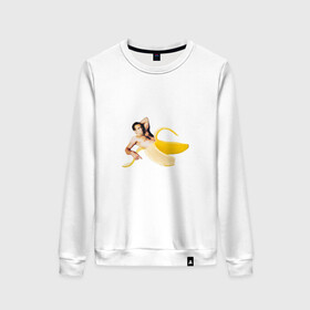 Женский свитшот хлопок с принтом Николас Кейдж в банане в Кировске, 100% хлопок | прямой крой, круглый вырез, на манжетах и по низу широкая трикотажная резинка  | mem | memes | актер | банан | знаменитость | мем | николас кейдж | прикол | смешная картинка | юмор