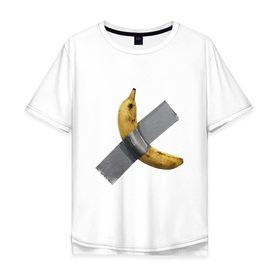 Мужская футболка хлопок Oversize с принтом Банан за 120 тысяч долларов в Кировске, 100% хлопок | свободный крой, круглый ворот, “спинка” длиннее передней части | art basel | banan | mem | memas | meme | мем | мемас | мемчик