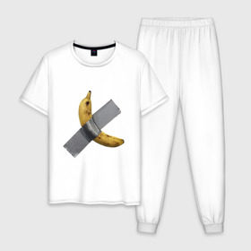 Мужская пижама хлопок с принтом Банан за 120 тысяч долларов в Кировске, 100% хлопок | брюки и футболка прямого кроя, без карманов, на брюках мягкая резинка на поясе и по низу штанин
 | Тематика изображения на принте: art basel | banan | mem | memas | meme | мем | мемас | мемчик