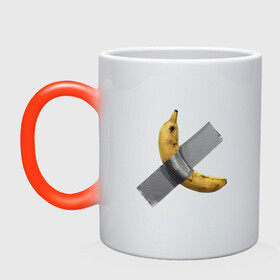 Кружка хамелеон с принтом  Банан за 120 тысяч долларов в Кировске, керамика | меняет цвет при нагревании, емкость 330 мл | art basel | banan | mem | memas | meme | мем | мемас | мемчик