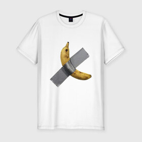Мужская футболка хлопок Slim с принтом Банан за 120 тысяч долларов в Кировске, 92% хлопок, 8% лайкра | приталенный силуэт, круглый вырез ворота, длина до линии бедра, короткий рукав | Тематика изображения на принте: art basel | banan | mem | memas | meme | мем | мемас | мемчик