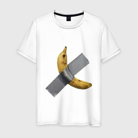 Мужская футболка хлопок с принтом  Банан за 120 тысяч долларов в Кировске, 100% хлопок | прямой крой, круглый вырез горловины, длина до линии бедер, слегка спущенное плечо. | Тематика изображения на принте: art basel | banan | mem | memas | meme | мем | мемас | мемчик
