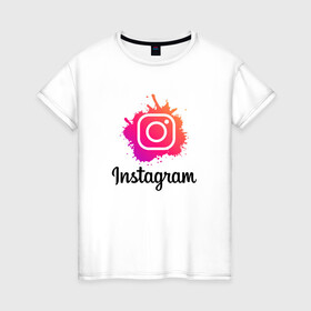 Женская футболка хлопок с принтом INSTAGRAM в Кировске, 100% хлопок | прямой крой, круглый вырез горловины, длина до линии бедер, слегка спущенное плечо | insta | instagram | instagramm | social | видео | инста | инстаграм | инстаграмм | приложение | социальная сеть | фото
