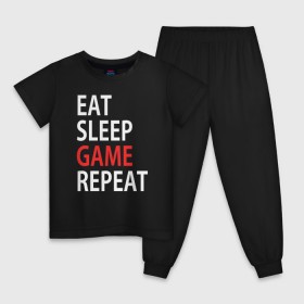 Детская пижама хлопок с принтом Eat sleep game repeat в Кировске, 100% хлопок |  брюки и футболка прямого кроя, без карманов, на брюках мягкая резинка на поясе и по низу штанин
 | bf | cod | cs go | dota 2 | eat sleep game repert | esgr | gamer | games | lol | mem | memes | pc | ps3 | ps4 | wow | xbox | ешь спи играй повтори | игра | игрок | игры | мем | мемы