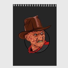 Скетчбук с принтом Freddy Krueger в Кировске, 100% бумага
 | 48 листов, плотность листов — 100 г/м2, плотность картонной обложки — 250 г/м2. Листы скреплены сверху удобной пружинной спиралью | freddy krueger | friday the 13th | пятница 13 | фредди крюгер