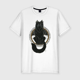 Мужская футболка хлопок Slim с принтом Йольский кот в Кировске, 92% хлопок, 8% лайкра | приталенный силуэт, круглый вырез ворота, длина до линии бедра, короткий рукав | йоль | йольский кот | кот | мифы | праздник | руны | солнцестояние | черный кот