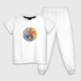 Детская пижама хлопок с принтом Луна (Инь-Янь) в Кировске, 100% хлопок |  брюки и футболка прямого кроя, без карманов, на брюках мягкая резинка на поясе и по низу штанин
 | инь янь | китайская культура | луна | планета | рисунок | фэншуй