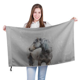 Флаг 3D с принтом лошадь в Кировске, 100% полиэстер | плотность ткани — 95 г/м2, размер — 67 х 109 см. Принт наносится с одной стороны | животные | конный спорт | конь | лошадь | наездник | спорт