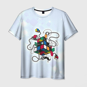 Мужская футболка 3D с принтом Кубик Рубика в Кировске, 100% полиэфир | прямой крой, круглый вырез горловины, длина до линии бедер | mathematica | кубик | магия. формулы | математика | наука | рубика | соберись | технарь