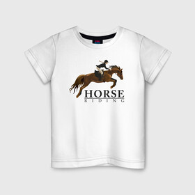 Детская футболка хлопок с принтом HORSE RIDING в Кировске, 100% хлопок | круглый вырез горловины, полуприлегающий силуэт, длина до линии бедер | животные | конный спорт | конь | лошадь | наездник | спорт | стикер