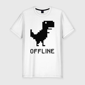 Мужская футболка хлопок Slim с принтом Offline в Кировске, 92% хлопок, 8% лайкра | приталенный силуэт, круглый вырез ворота, длина до линии бедра, короткий рукав | dinosaur | google | internet | offline | гугл | динозавр | интернет | офлайн | оффлайн