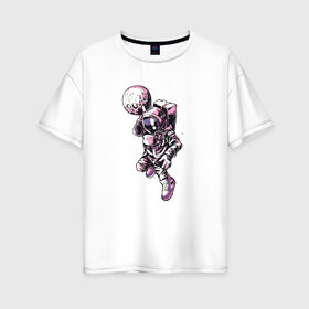 Женская футболка хлопок Oversize с принтом Астронавт в Кировске, 100% хлопок | свободный крой, круглый ворот, спущенный рукав, длина до линии бедер
 | астронавт | космонавт | луна | рисунок | человек
