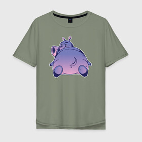 Мужская футболка хлопок Oversize с принтом Бегемотик в Кировске, 100% хлопок | свободный крой, круглый ворот, “спинка” длиннее передней части | hippo | бегемот | бегемотик | гиппопотам