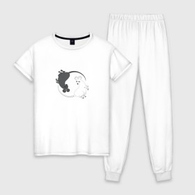 Женская пижама хлопок с принтом Крысы Инь Ян 2020 год в Кировске, 100% хлопок | брюки и футболка прямого кроя, без карманов, на брюках мягкая резинка на поясе и по низу штанин | 