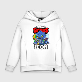 Детское худи Oversize хлопок с принтом BRAWL STARS LEON в Кировске, френч-терри — 70% хлопок, 30% полиэстер. Мягкий теплый начес внутри —100% хлопок | боковые карманы, эластичные манжеты и нижняя кромка, капюшон на магнитной кнопке | brawl stars | brawl stars leon | brawler | leon | shark | werewolf | акула | бравл старз | бравлер | леон | оборотень