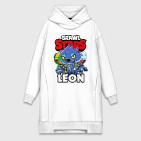 Платье-худи хлопок с принтом BRAWL STARS LEON в Кировске,  |  | brawl stars | brawl stars leon | brawler | leon | shark | werewolf | акула | бравл старз | бравлер | леон | оборотень