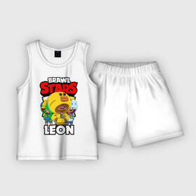 Детская пижама с шортами хлопок с принтом BRAWL STARS LEON в Кировске,  |  | brawl stars | brawl stars leon | brawler | leon | sally | shark | акула | бравл старз | бравлер | леон | салли