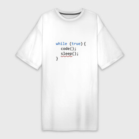 Платье-футболка хлопок с принтом Code  sleep в Кировске,  |  | c | c++ | code | coder | computer | hacker | java | programm | tag | жизнь | код | кодер | программа | программист | сон | хакер | хочу спать
