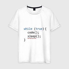 Мужская футболка хлопок с принтом Code - sleep в Кировске, 100% хлопок | прямой крой, круглый вырез горловины, длина до линии бедер, слегка спущенное плечо. | c | c++ | code | coder | computer | hacker | java | programm | tag | жизнь | код | кодер | программа | программист | сон | хакер | хочу спать