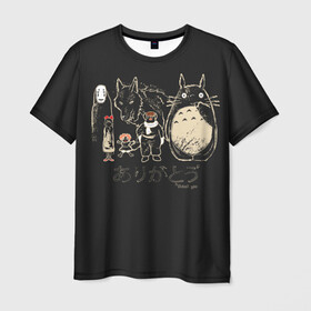 Мужская футболка 3D с принтом My Neighbor Totoro группа на черном в Кировске, 100% полиэфир | прямой крой, круглый вырез горловины, длина до линии бедер | anime | hayao miyazaki | japanese | meme | miyazaki | piano | studio ghibli | tokyo | totoro | гибли | котобус | мой | сосед | сусуватари | тонари | тоторо | хаяо миядзаки