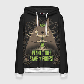 Женская толстовка 3D с принтом Plant a tree Save the forest в Кировске, 100% полиэстер  | двухслойный капюшон со шнурком для регулировки, мягкие манжеты на рукавах и по низу толстовки, спереди карман-кенгуру с мягким внутренним слоем. | anime | hayao miyazaki | japanese | meme | miyazaki | piano | studio ghibli | tokyo | totoro | гибли | котобус | мой | сосед | сусуватари | тонари | тоторо | хаяо миядзаки