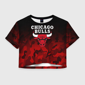 Женская футболка Crop-top 3D с принтом CHICAGO BULLS | ЧИКАГО БУЛЛС в Кировске, 100% полиэстер | круглая горловина, длина футболки до линии талии, рукава с отворотами | bulls | chicago | chicago bulls | nba | red bulls | usa | америка | быки | нба | сша | чикаго буллс