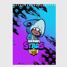 Скетчбук с принтом Brawl Stars LEON SHARK в Кировске, 100% бумага
 | 48 листов, плотность листов — 100 г/м2, плотность картонной обложки — 250 г/м2. Листы скреплены сверху удобной пружинной спиралью | 8 bit | 8 бит | brawl | brawl stars | crow | leon | shark | stars | акула | бравл | бравл старс | браво старс | игра | компьютерная | кров | леон | леон акула | онлайн | старс | шарк