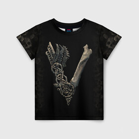 Детская футболка 3D с принтом Vikings (bones logo) в Кировске, 100% гипоаллергенный полиэфир | прямой крой, круглый вырез горловины, длина до линии бедер, чуть спущенное плечо, ткань немного тянется | bones | good | skull | viking | vikings | бог | викинг | викинги | кости | скандинавы | череп | язычник