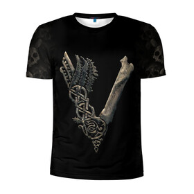 Мужская футболка 3D спортивная с принтом Vikings (bones logo) в Кировске, 100% полиэстер с улучшенными характеристиками | приталенный силуэт, круглая горловина, широкие плечи, сужается к линии бедра | bones | good | skull | viking | vikings | бог | викинг | викинги | кости | скандинавы | череп | язычник