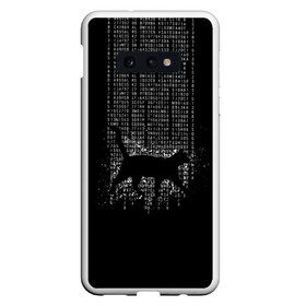 Чехол для Samsung S10E с принтом Matrix cat в Кировске, Силикон | Область печати: задняя сторона чехла, без боковых панелей | Тематика изображения на принте: matrix | андерсон | всемогущий | дежавю | киану | код | кот | матрица | поверь | ривз | себя | томас