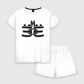 Женская пижама с шортиками хлопок с принтом ЁмоЁ (белый контур) в Кировске, 100% хлопок | футболка прямого кроя, шорты свободные с широкой мягкой резинкой | 