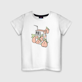Детская футболка хлопок с принтом Персиковый Сок в Кировске, 100% хлопок | круглый вырез горловины, полуприлегающий силуэт, длина до линии бедер | japan | japanese | juice | peach | urban | urban style | персик | сок | стиль | урбан | япония | японский стиль