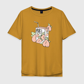 Мужская футболка хлопок Oversize с принтом Персиковый Сок в Кировске, 100% хлопок | свободный крой, круглый ворот, “спинка” длиннее передней части | japan | japanese | juice | peach | urban | urban style | персик | сок | стиль | урбан | япония | японский стиль