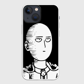 Чехол для iPhone 13 mini с принтом Сайтама на черном фоне в Кировске,  |  | one punch man | onepunchman | oppai | saitama | ван панч мен | ванпанчмен | макото миядзаки | сайтама | человек один удар