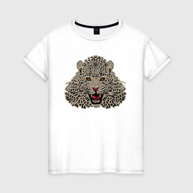 Женская футболка хлопок с принтом Metallized Leopard в Кировске, 100% хлопок | прямой крой, круглый вырез горловины, длина до линии бедер, слегка спущенное плечо | барс | леопард | оскал | портрет барса | портрет леопарда | портрет ягуара | свирепый барс | свирепый леопард | свирепый ягуар | тотем леопарда | тотем ягуара | хищник | ягуар
