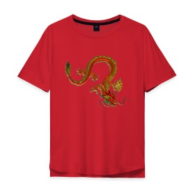 Мужская футболка хлопок Oversize с принтом Metallized Red Dragon в Кировске, 100% хлопок | свободный крой, круглый ворот, “спинка” длиннее передней части | азиатский дракон | восточный дракон | год дракона | дракон | змей | китайский дракон | китайский змей | красный дракон | металлический дракон | огненный дракон | японский дракон | яркий дракон