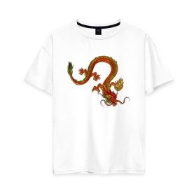Женская футболка хлопок Oversize с принтом Metallized Red Dragon в Кировске, 100% хлопок | свободный крой, круглый ворот, спущенный рукав, длина до линии бедер
 | азиатский дракон | восточный дракон | год дракона | дракон | змей | китайский дракон | китайский змей | красный дракон | металлический дракон | огненный дракон | японский дракон | яркий дракон