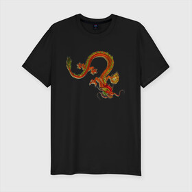 Мужская футболка хлопок Slim с принтом Metallized Red Dragon в Кировске, 92% хлопок, 8% лайкра | приталенный силуэт, круглый вырез ворота, длина до линии бедра, короткий рукав | азиатский дракон | восточный дракон | год дракона | дракон | змей | китайский дракон | китайский змей | красный дракон | металлический дракон | огненный дракон | японский дракон | яркий дракон