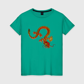 Женская футболка хлопок с принтом Metallized Red Dragon в Кировске, 100% хлопок | прямой крой, круглый вырез горловины, длина до линии бедер, слегка спущенное плечо | азиатский дракон | восточный дракон | год дракона | дракон | змей | китайский дракон | китайский змей | красный дракон | металлический дракон | огненный дракон | японский дракон | яркий дракон