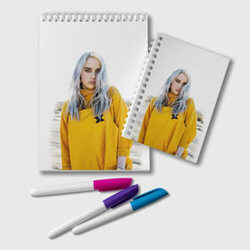 Блокнот с принтом BILLIE EILISH в Кировске, 100% бумага | 48 листов, плотность листов — 60 г/м2, плотность картонной обложки — 250 г/м2. Листы скреплены удобной пружинной спиралью. Цвет линий — светло-серый
 | Тематика изображения на принте: ayelish | bad guy | bellyache | bilie eilish | bilie elish | billie | billie eilish | eilish | electronic | elish | music | били айлиш | билли айлиш | эйлиш | элиш