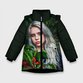 Зимняя куртка для девочек 3D с принтом BILLIE EILISH в Кировске, ткань верха — 100% полиэстер; подклад — 100% полиэстер, утеплитель — 100% полиэстер. | длина ниже бедра, удлиненная спинка, воротник стойка и отстегивающийся капюшон. Есть боковые карманы с листочкой на кнопках, утяжки по низу изделия и внутренний карман на молнии. 

Предусмотрены светоотражающий принт на спинке, радужный светоотражающий элемент на пуллере молнии и на резинке для утяжки. | ayelish | bad guy | bellyache | bilie eilish | bilie elish | billie | billie eilish | eilish | electronic | elish | music | били айлиш | билли айлиш | эйлиш | элиш