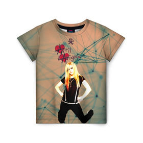 Детская футболка 3D с принтом Avril Lavigne в Кировске, 100% гипоаллергенный полиэфир | прямой крой, круглый вырез горловины, длина до линии бедер, чуть спущенное плечо, ткань немного тянется | Тематика изображения на принте: avril lavigne | аврил лавин | блондиника | музыка | рок