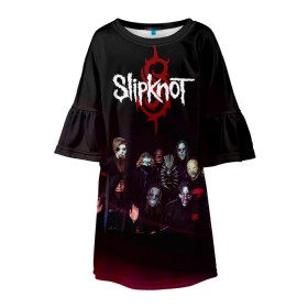 Детское платье 3D с принтом Slipknot в Кировске, 100% полиэстер | прямой силуэт, чуть расширенный к низу. Круглая горловина, на рукавах — воланы | slipknot | металл | музыка | рок | слипкнот