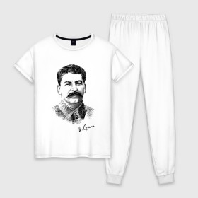 Женская пижама хлопок с принтом Товарищ Сталин в Кировске, 100% хлопок | брюки и футболка прямого кроя, без карманов, на брюках мягкая резинка на поясе и по низу штанин | джугашвилли | иосиф виссарионович сталин | иосиф сталин | коба | сталин | товарищ сталин