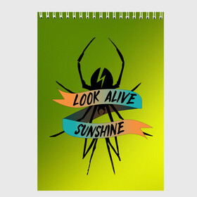 Скетчбук с принтом Look alive sunshine в Кировске, 100% бумага
 | 48 листов, плотность листов — 100 г/м2, плотность картонной обложки — 250 г/м2. Листы скреплены сверху удобной пружинной спиралью | Тематика изображения на принте: alive | look | my chemical | rok | romance | sunshine