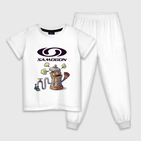 Детская пижама хлопок с принтом SAMOGON в Кировске, 100% хлопок |  брюки и футболка прямого кроя, без карманов, на брюках мягкая резинка на поясе и по низу штанин
 | Тематика изображения на принте: антибренд | прикол | приколы | самогон | юмор