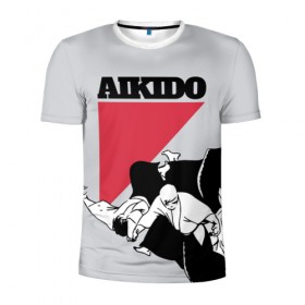 Мужская футболка 3D спортивная с принтом Aikido в Кировске, 100% полиэстер с улучшенными характеристиками | приталенный силуэт, круглая горловина, широкие плечи, сужается к линии бедра | 