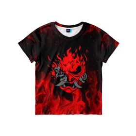 Детская футболка 3D с принтом CYBERPUNK 2077 KEANU REEVES в Кировске, 100% гипоаллергенный полиэфир | прямой крой, круглый вырез горловины, длина до линии бедер, чуть спущенное плечо, ткань немного тянется | bright | cd project red | cyberpunk 2077 | fire | flame | heat | keanu reeves | light | samurai | wildfire | искры | киану ривз | киберпанк 2077 | огненный | огонь | пламя | пожар | самураи
