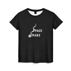 Женская футболка 3D с принтом Space snake в Кировске, 100% полиэфир ( синтетическое хлопкоподобное полотно) | прямой крой, круглый вырез горловины, длина до линии бедер | bite | cyborg snake | rick and morty | ship | snakes | space snake | vdgerir | рик и морти