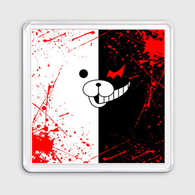 Магнит 55*55 с принтом MONOKUMA | МОНОКУМА в Кировске, Пластик | Размер: 65*65 мм; Размер печати: 55*55 мм | anime | bear | black  white | danganronpa | kurokuma | monodam | monokuma | monomi | monotaro | rabbit | school | shirokuma | аниме | главарь | мoноми | монокума | черно белый | школа